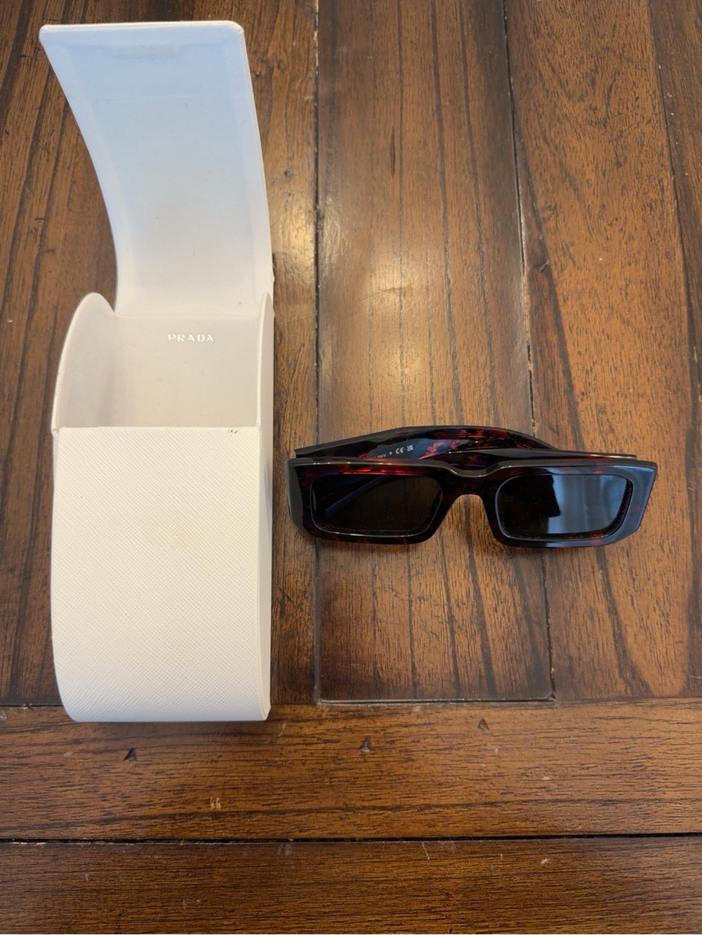 Authentic Prada Scarlet Tortoise Rectangular Sunglasses + Case